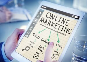 Tablet showing online marketing data